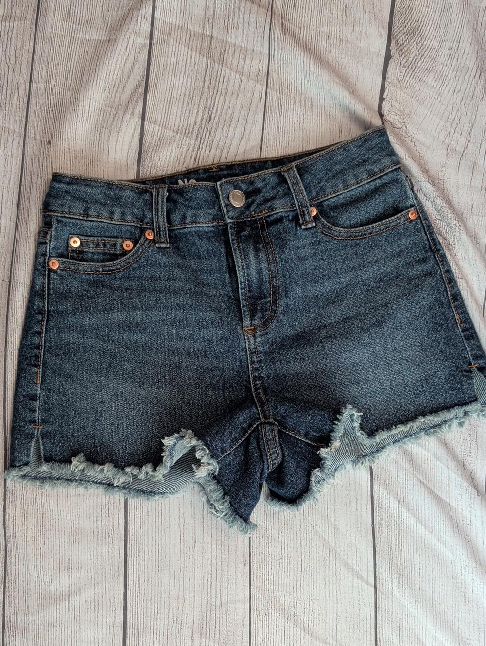 No Boundaries Dark Blue Frayed Hem Denim Shorts